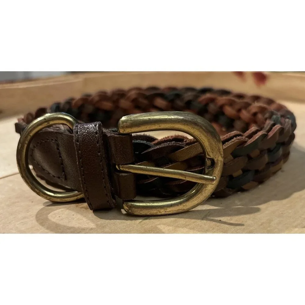Women Belt Genuine Leather‎ Brown Tones Braided Made in Guatemala Size S